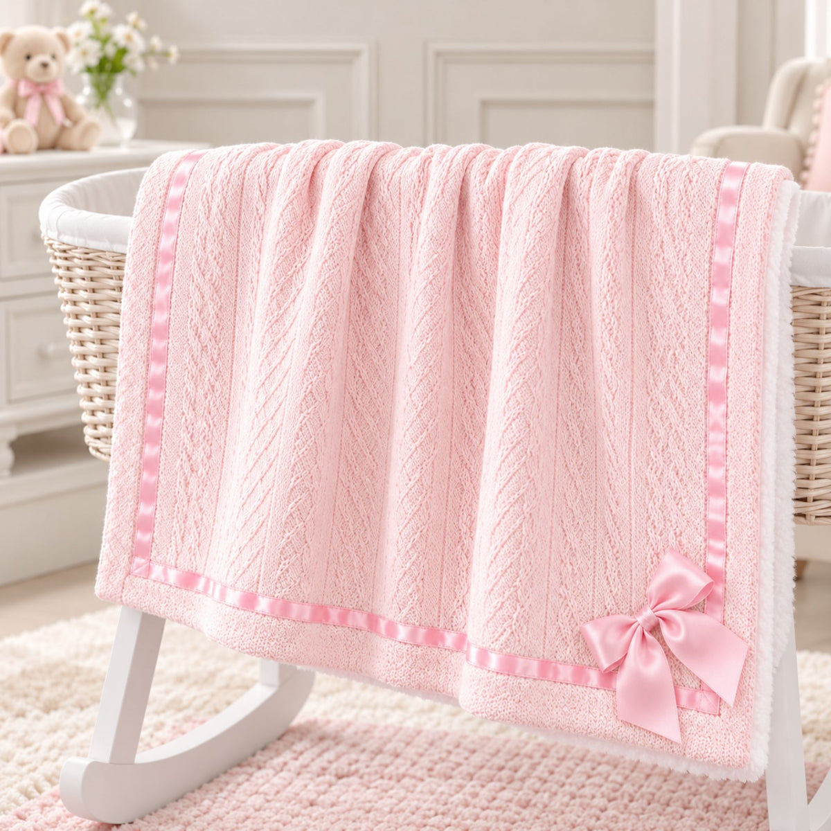 baby girl pink blanket with bow
