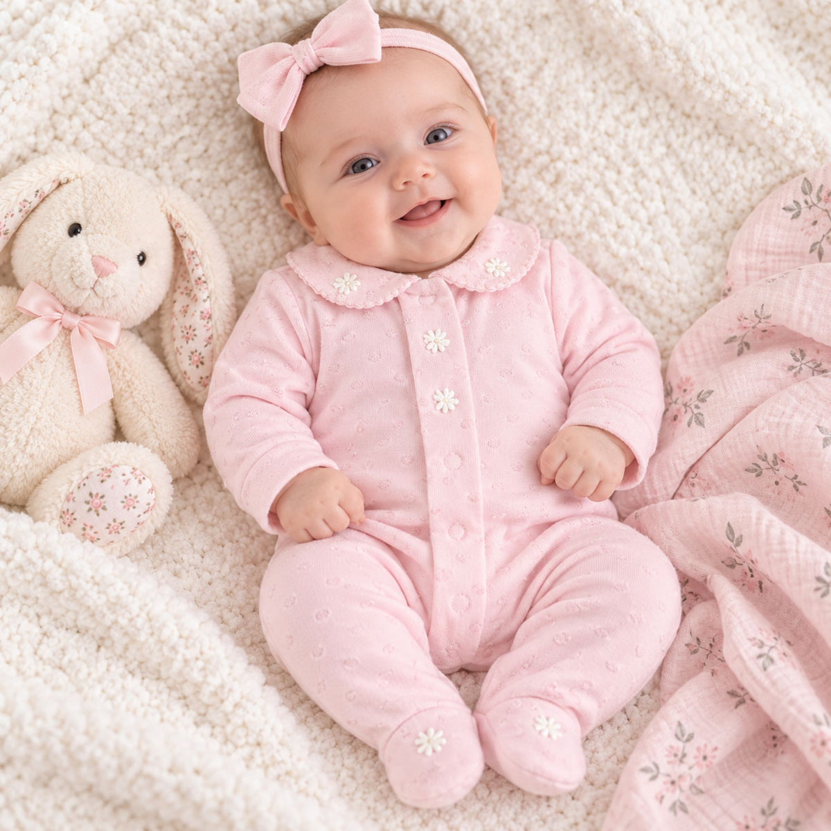 Baby Girls Pink Sleepsuit with Collar – Sale