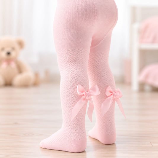 Baby Girls Pink Tights With Satin Bow