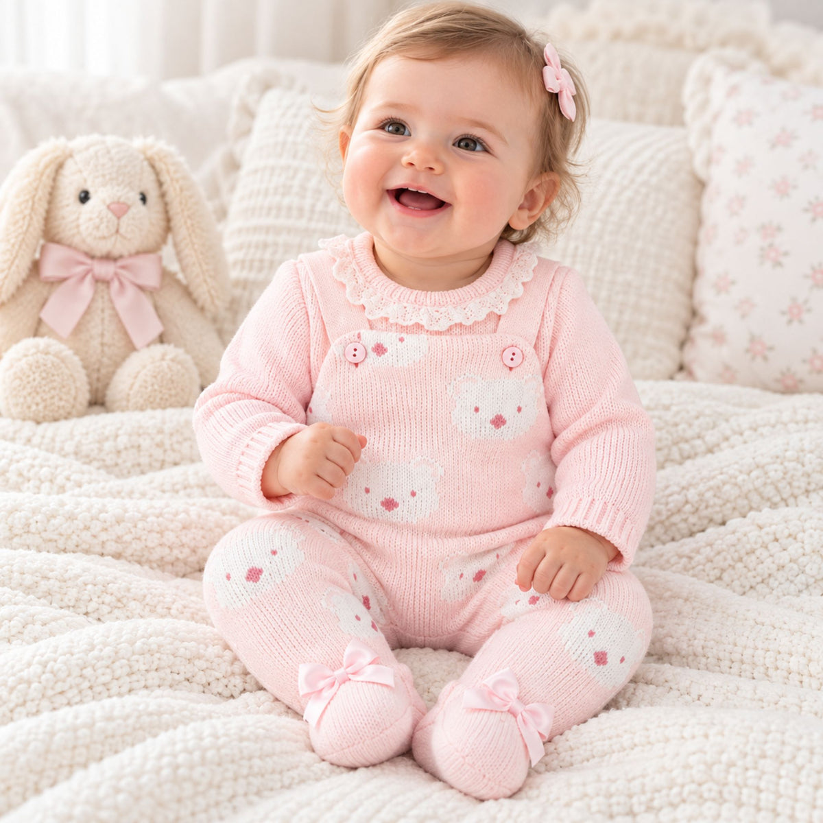 baby girl pex pink dungarees outfit with bear design