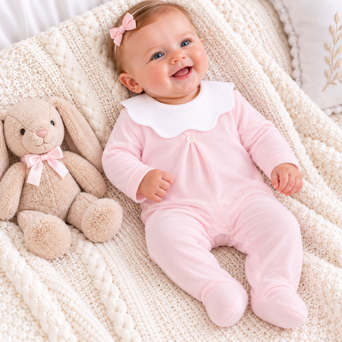 baby girl pink velour sleepsuit