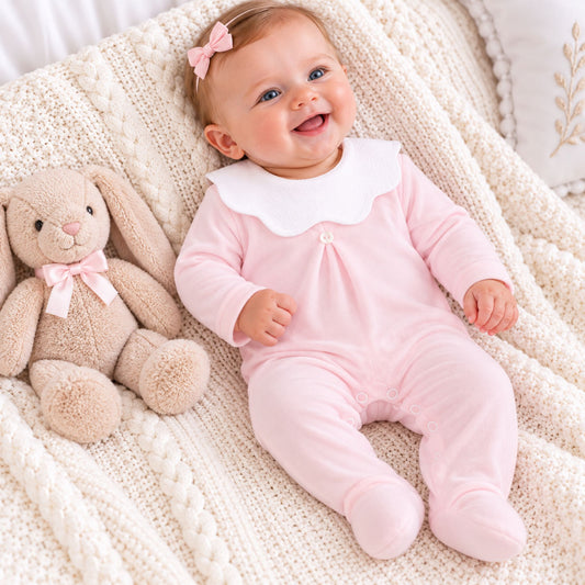 baby girl pink velour sleepsuit