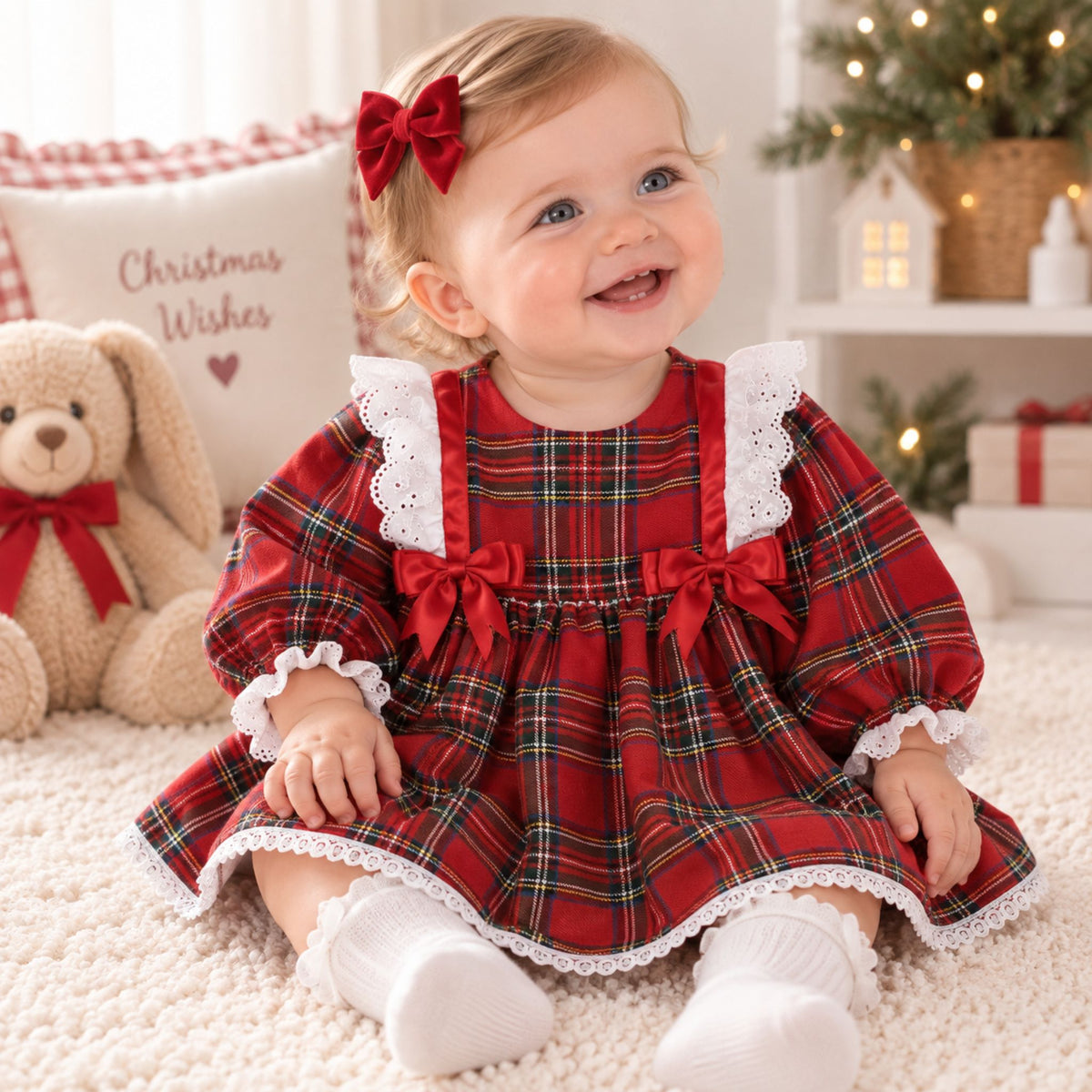 baby girl n red  tartan dress