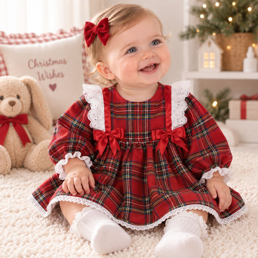 baby girl n red  tartan dress