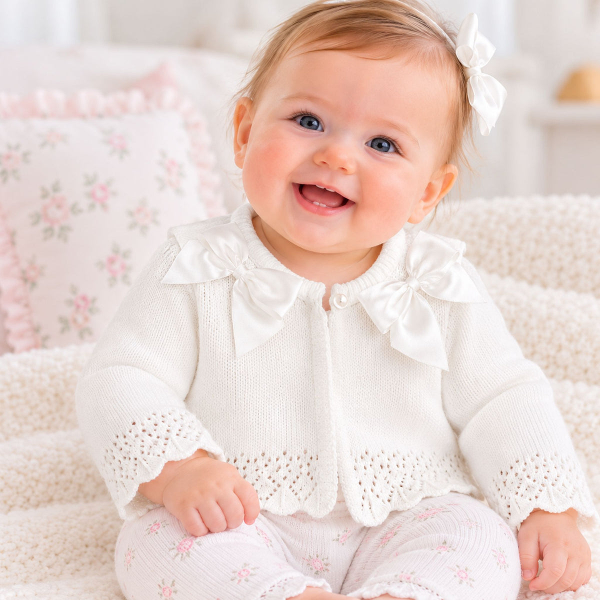 baby girl white cardigan with bows
