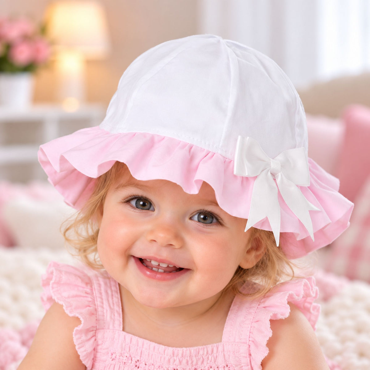 baby girl white pink sun hat