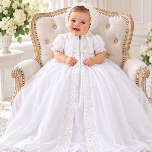 baby girl sarah louise white christening gown with bonnet