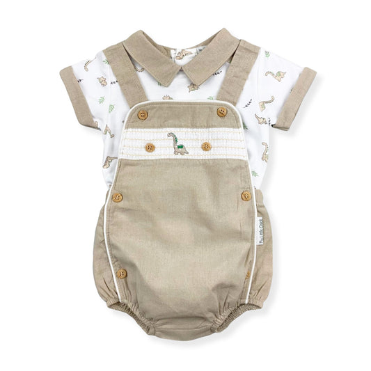 Baby romper with dinosaur pattern on a white background
