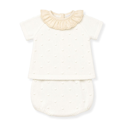 baby girls two piece cream and beige knitted outfit