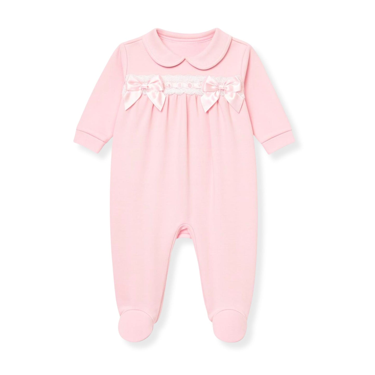 baby girls pink babygrow with bows