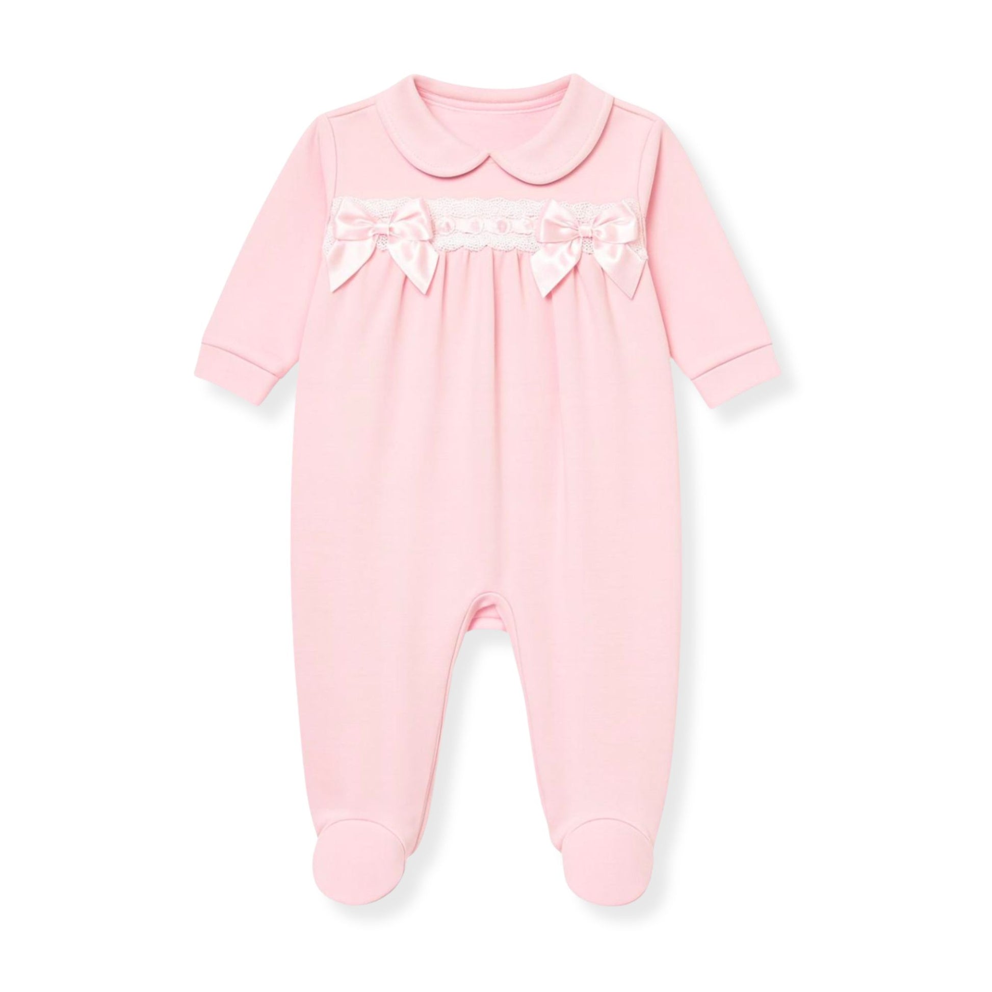 baby girls pink babygrow with bows