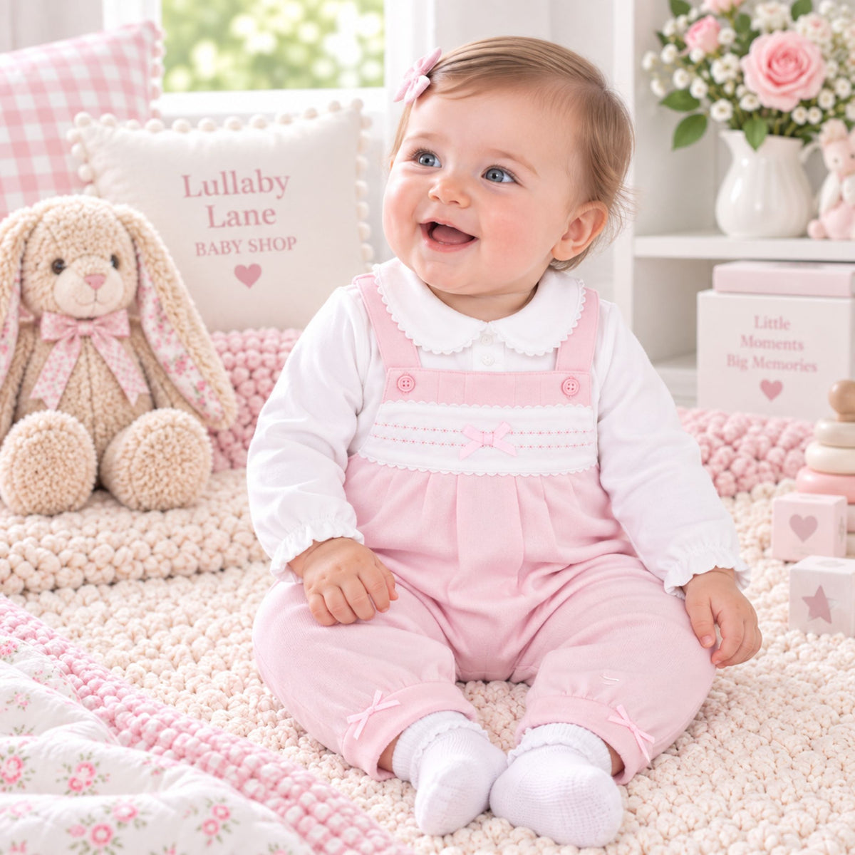 baby girls pink dungarees and blouse by amore