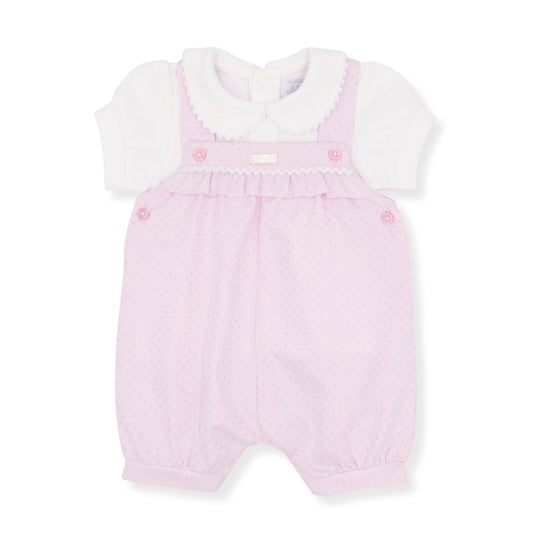 Baby Girls Pink Spot Dungaree Set with White Top (Two-Piece)