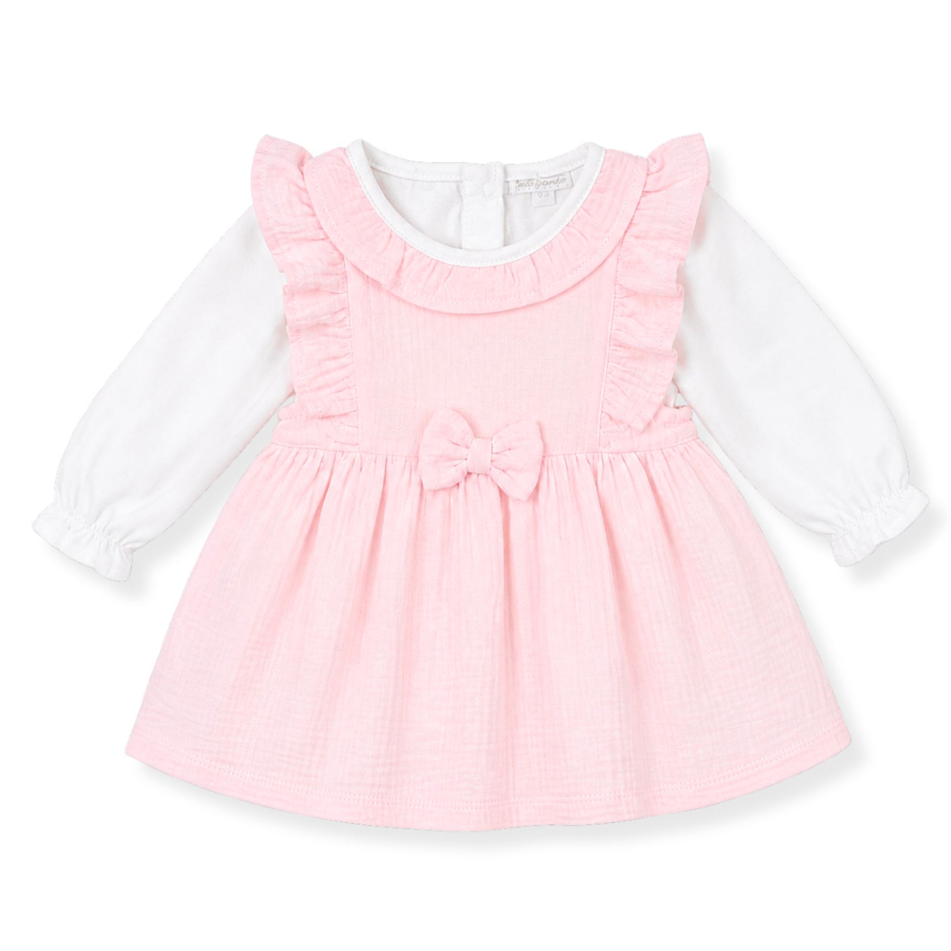 baby girl dress, pink baby dress, muslin baby dress, baby girl outfit, ruffle baby dress, baby dress with bow, baby girl long sleeve dress