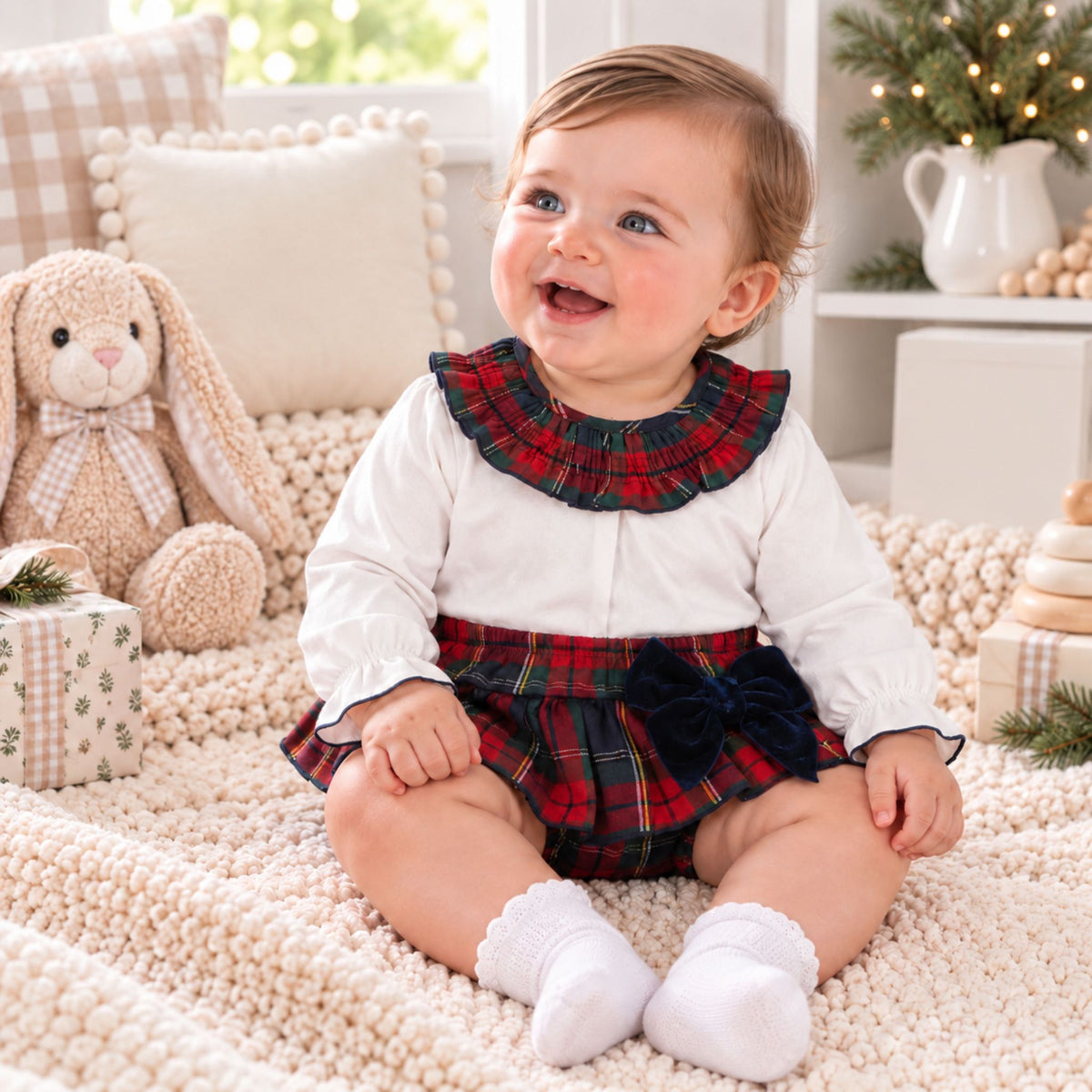 baby girls two piece tartan christmas outfit by calamaro