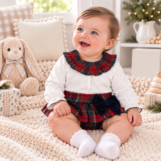 baby girls two piece tartan christmas outfit by calamaro