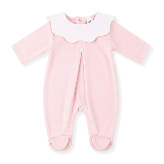 baby girls pink velour sleepsuit