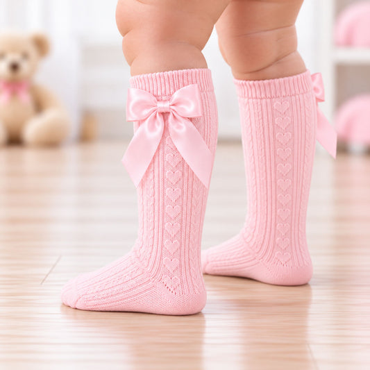baby girl pink knee high socks with bows