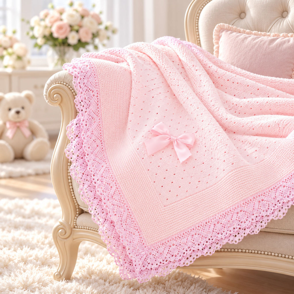 baby girl pink knitted shawl