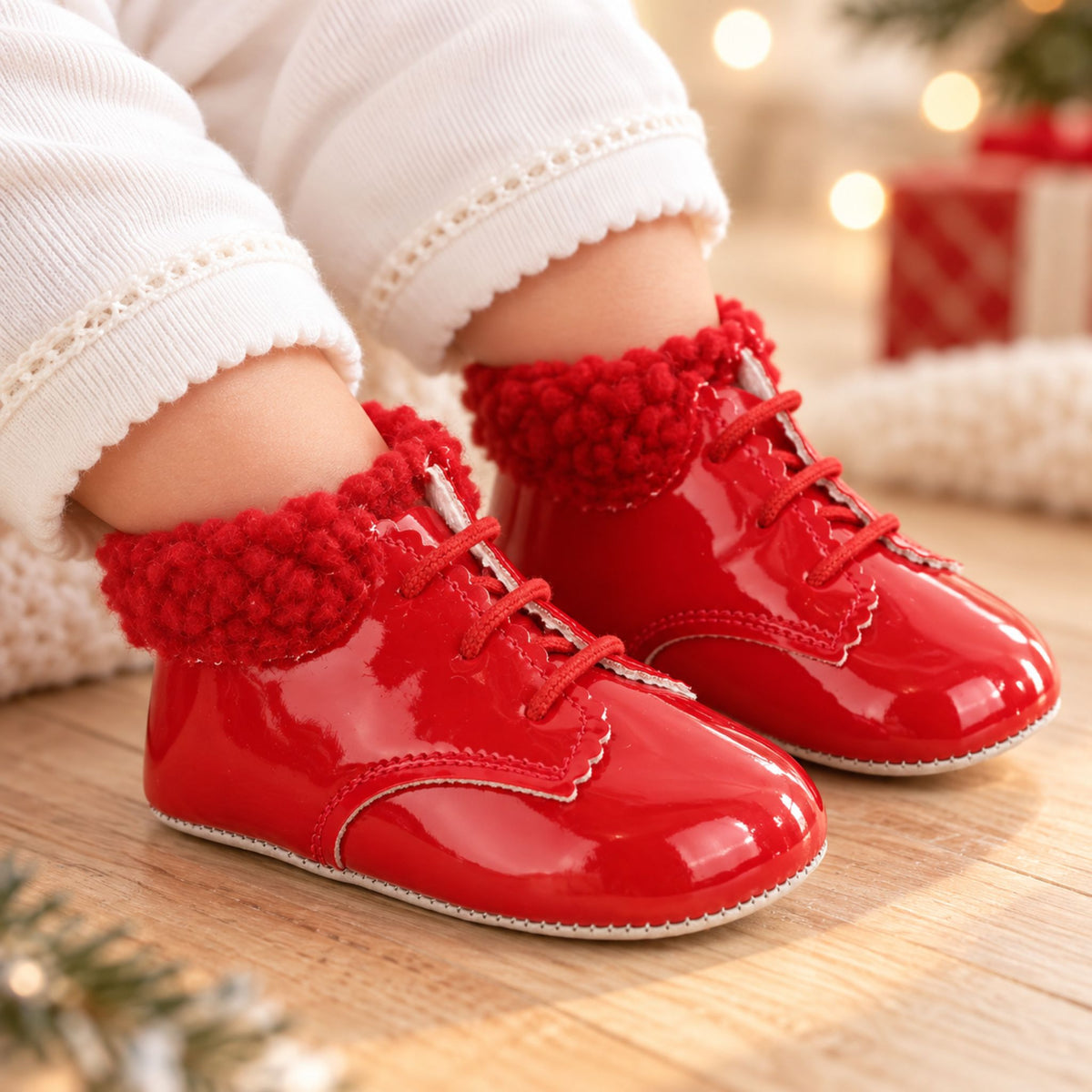 Baypods Baby Girls Red Boots with Faux Fur Trim (Soft Sole)