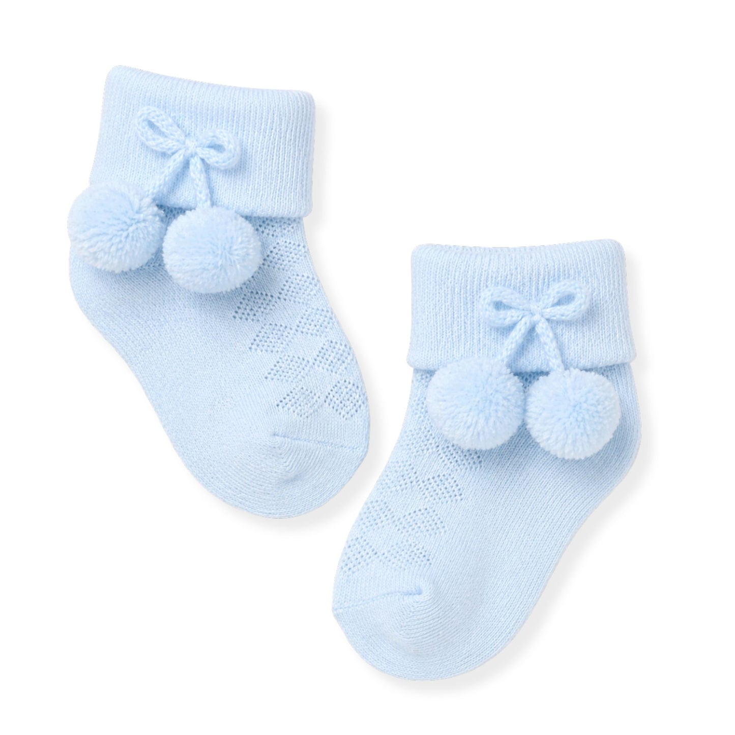 baby boys blue pom pom socks knitted