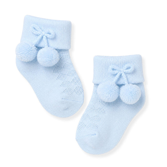 baby boys blue pom pom socks knitted