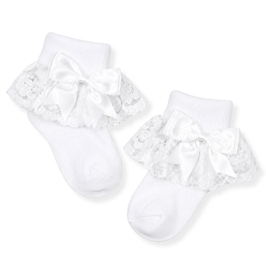 Baby Girl Socks With White Bows & Lace
