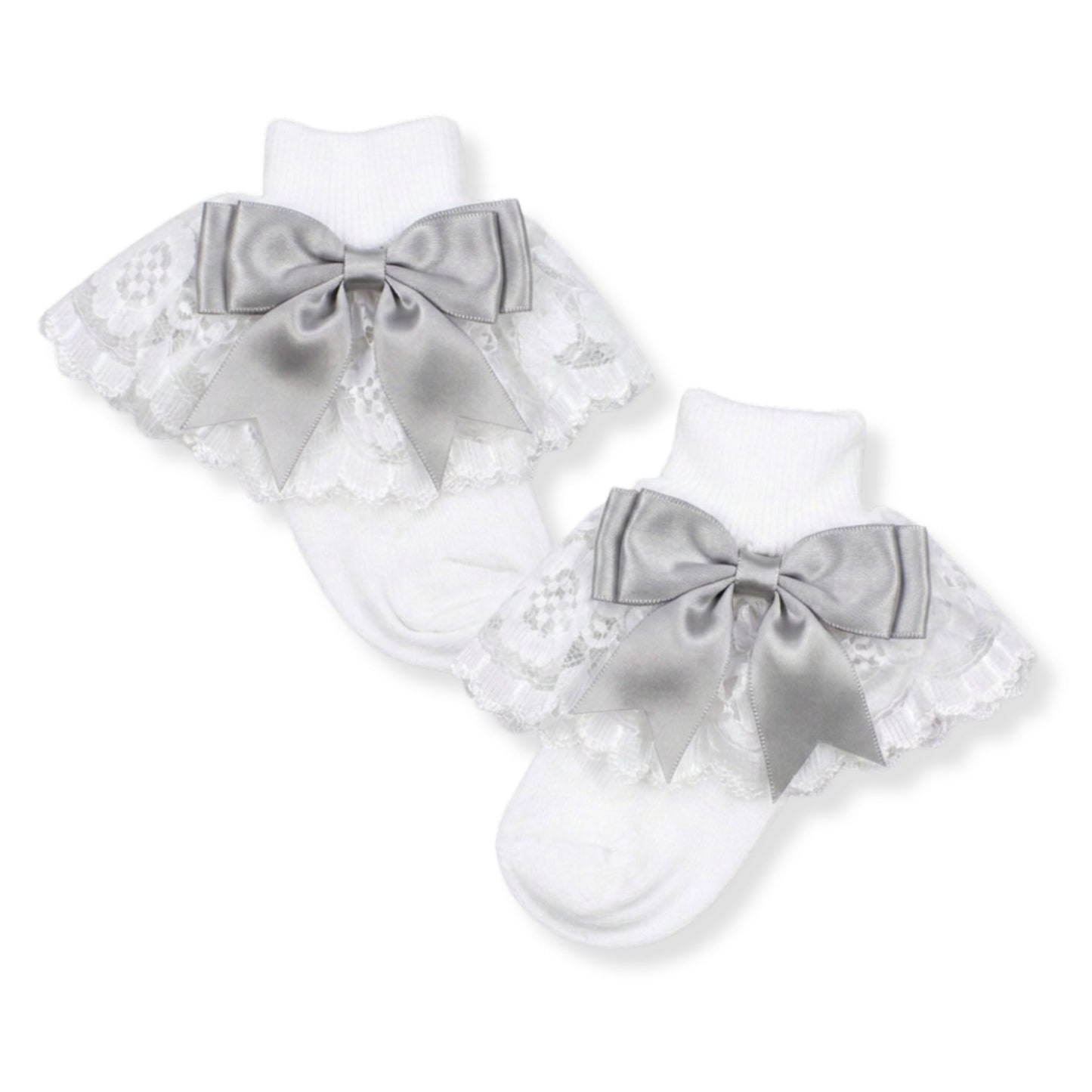baby girl frilly socks with grey bow in a spanish style