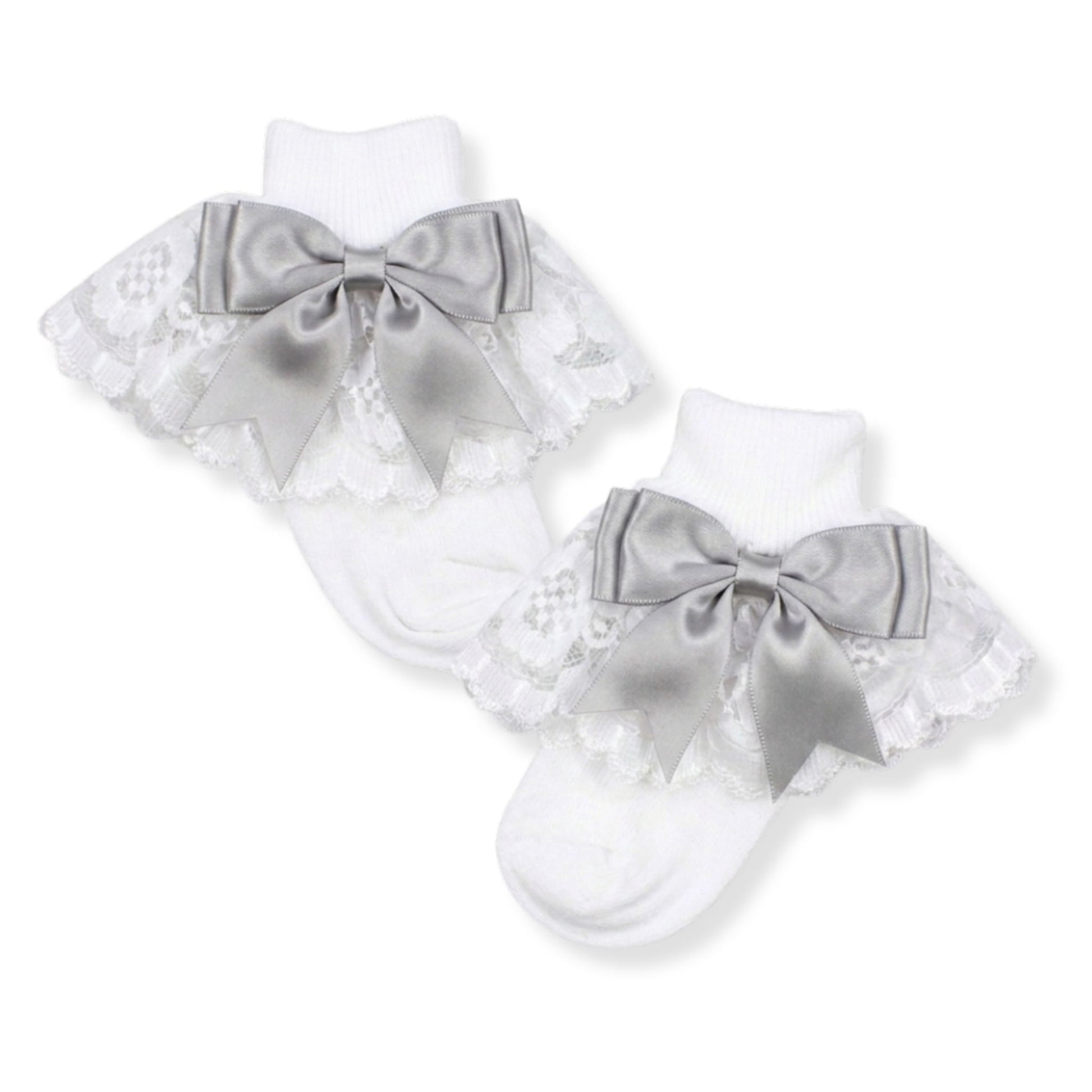 baby girl frilly socks with grey bow in a spanish style