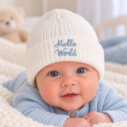 baby hello world beanie