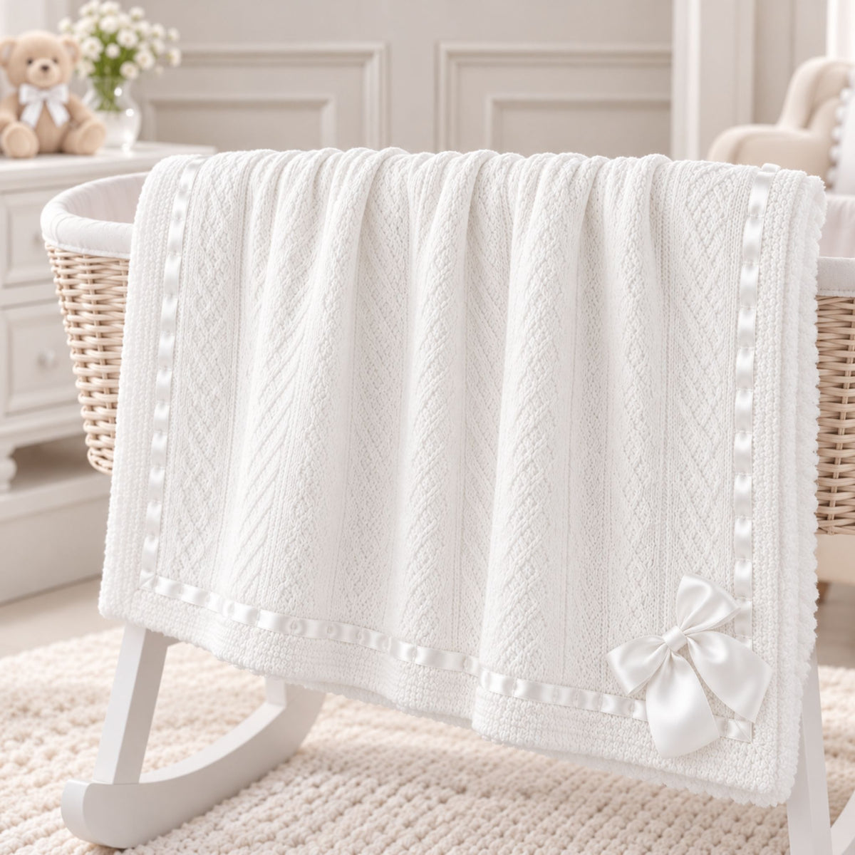 baby white blanket with bow