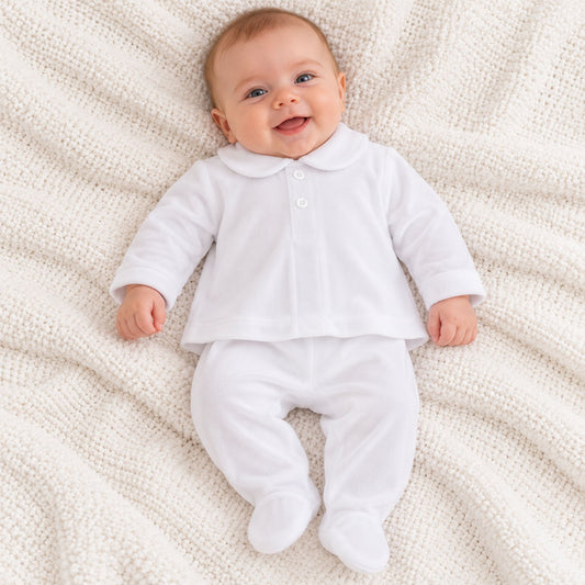 baby white 2 piece velour outfit by pex