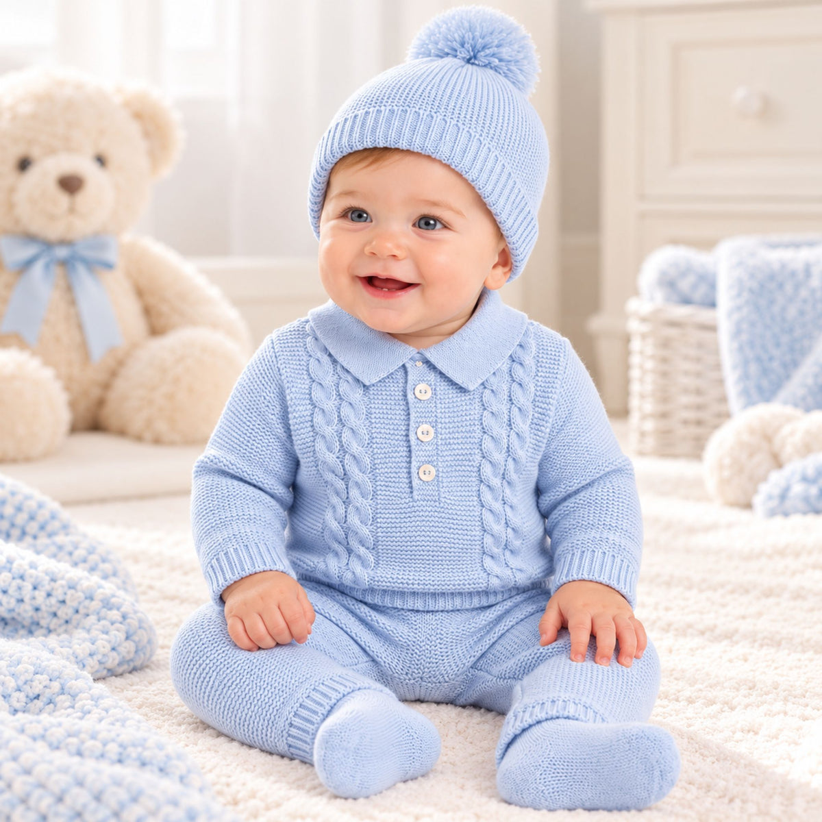 blue 3 piece knitted outfit