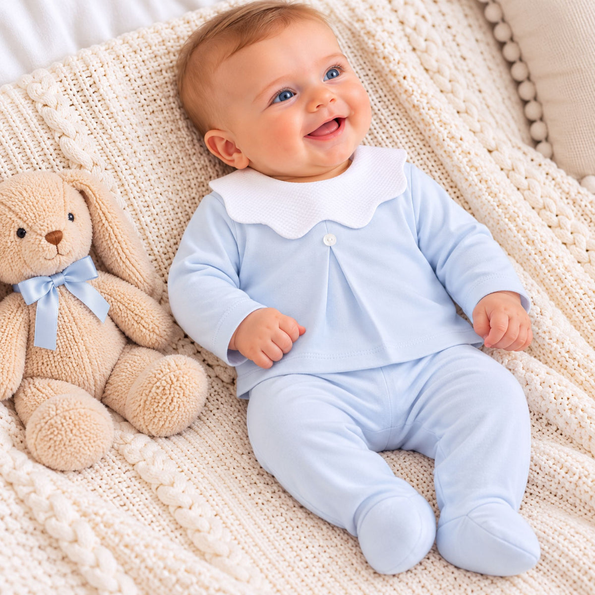 baby boy cotton 2 piece blue outfit