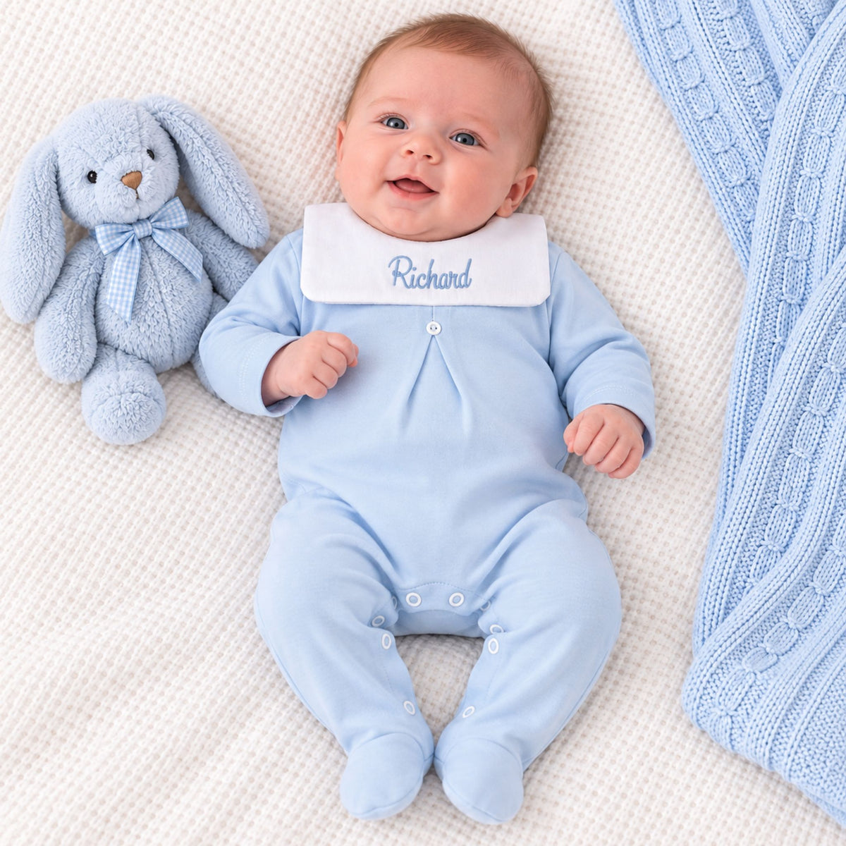 Personalised Blue Baby Babygrow | Made in Portugal