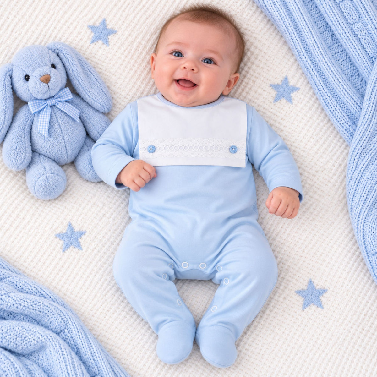 baby boys sleepsuit with bib front