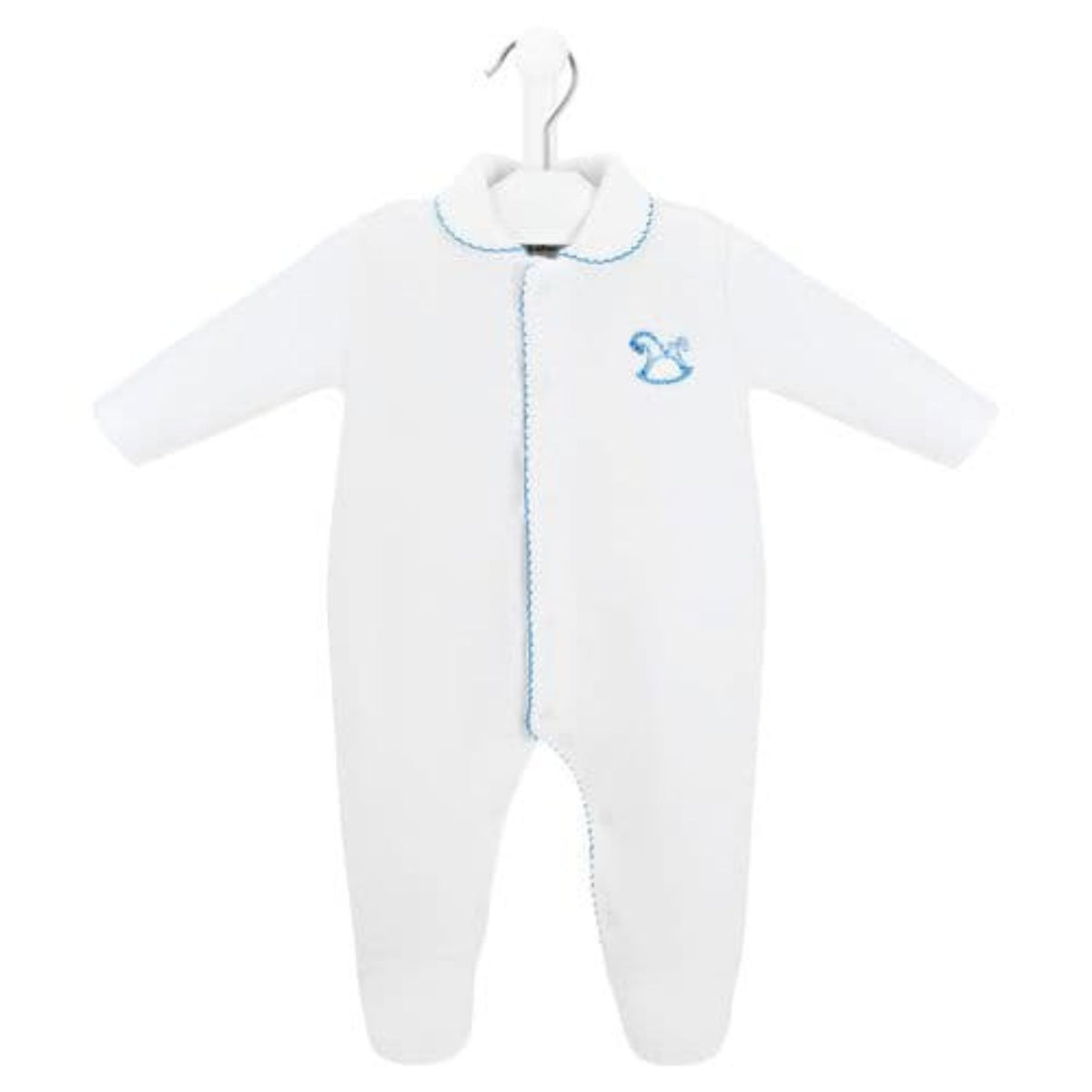 Dandelion Baby Boys White Velour Rocking Horse Sleepsuit
