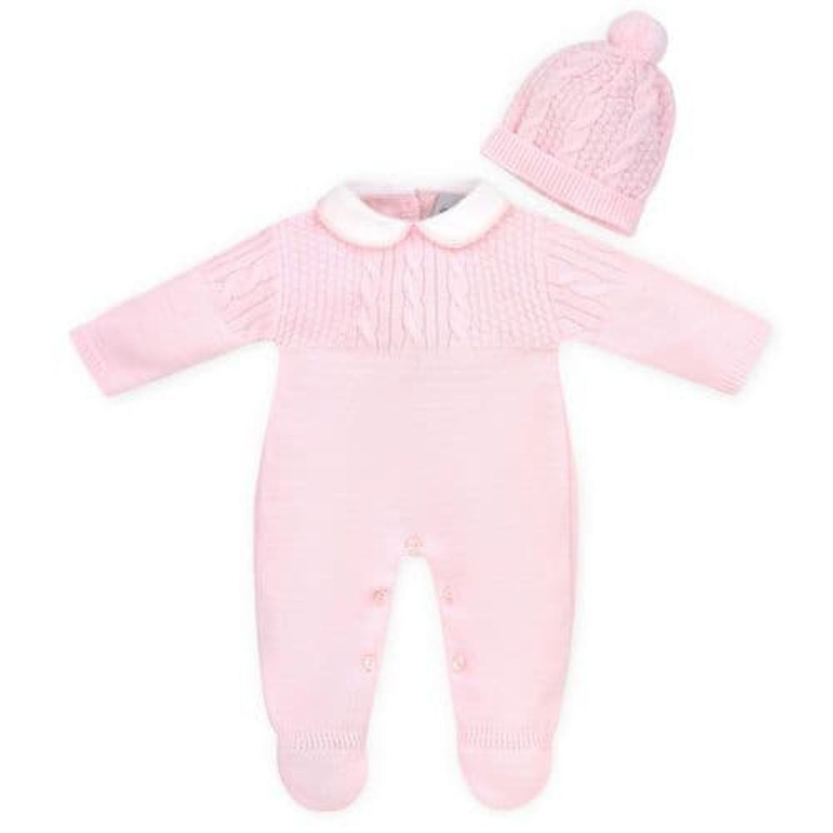 Dandelion Baby Girls Pink Knitted All-in-One & Bobble Hat Set