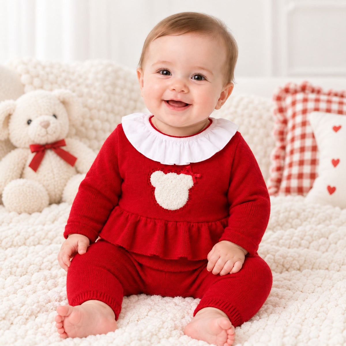 Baby Girls Red Knitted Frill Top & Trousers 2 Piece Outfit – Kleo Kids
