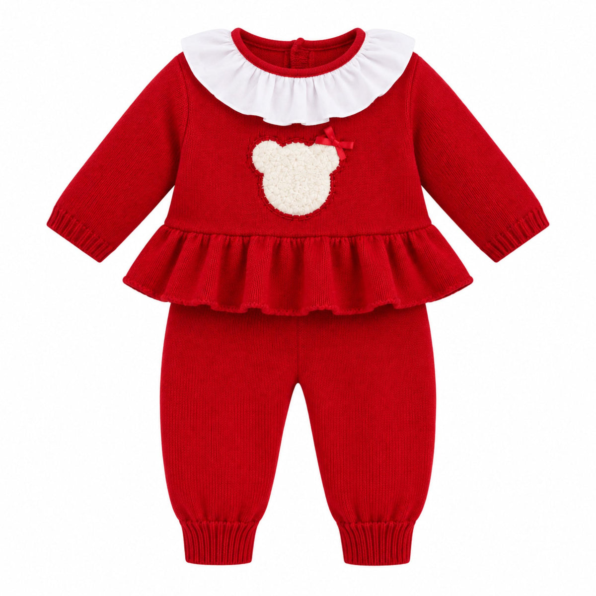 Baby Girls Red Knitted Frill Top & Trousers 2 Piece Outfit – Kleo Kids