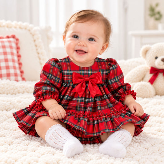 Baby Girls Red Tartan Dress & Bloomers 2 Piece Outfit – Made in Portugal