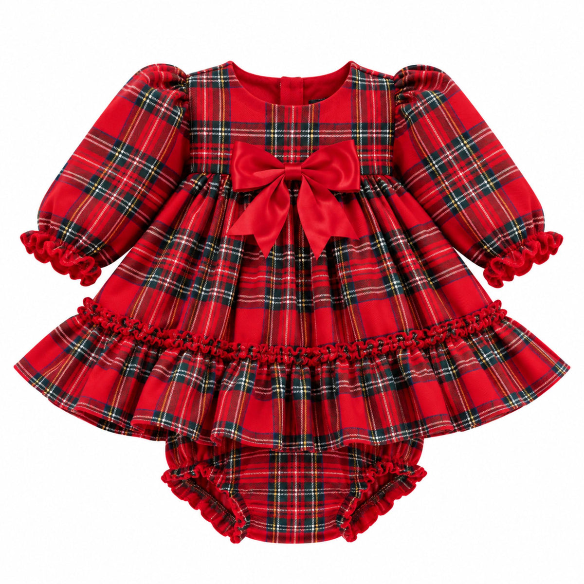 Baby Girls Red Tartan Dress & Bloomers 2 Piece Outfit – Made in Portugal
