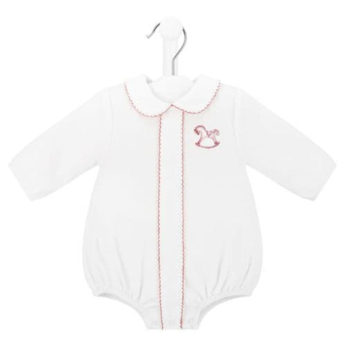 Dandelion Baby Girls White Velour Rocking Horse Romper