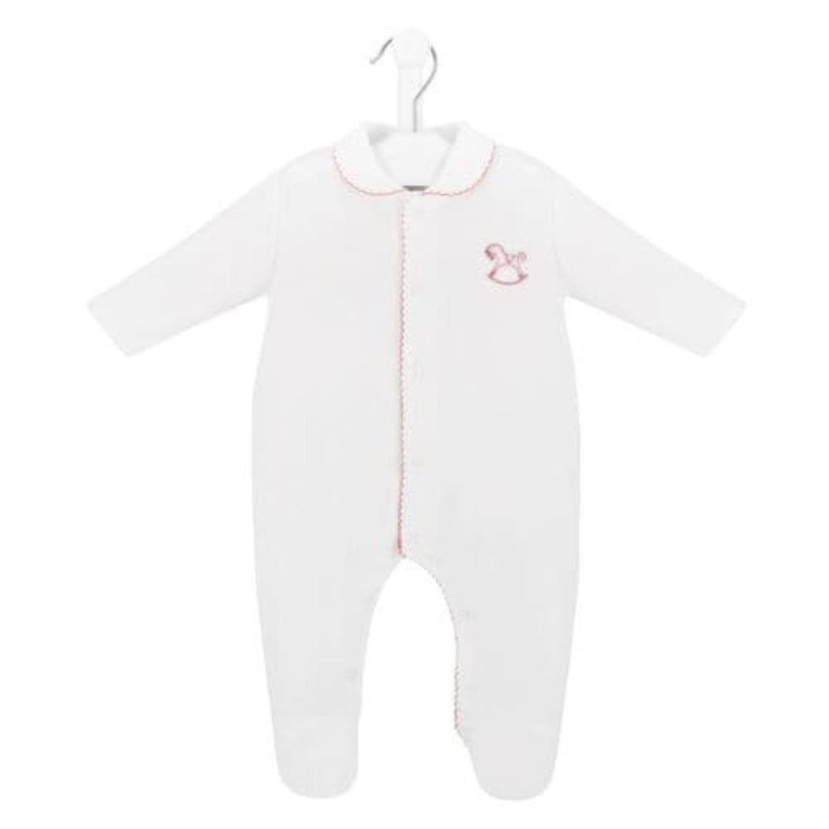Dandelion Baby Girls White Velour Rocking Horse Sleepsuit