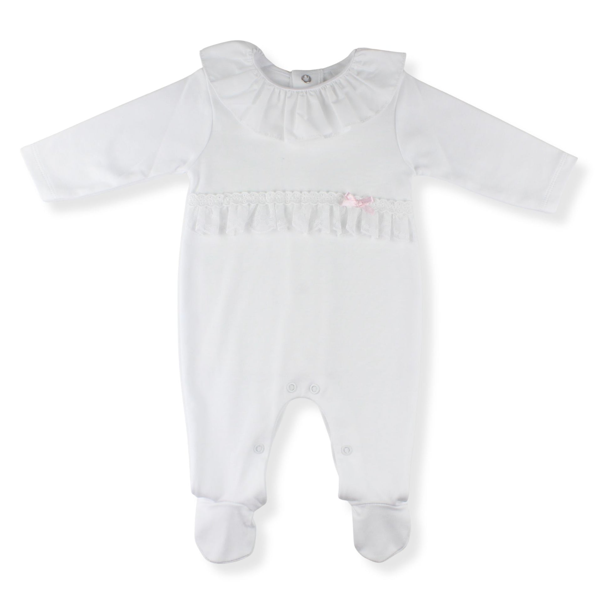 white cotton babygrow in a spaish style