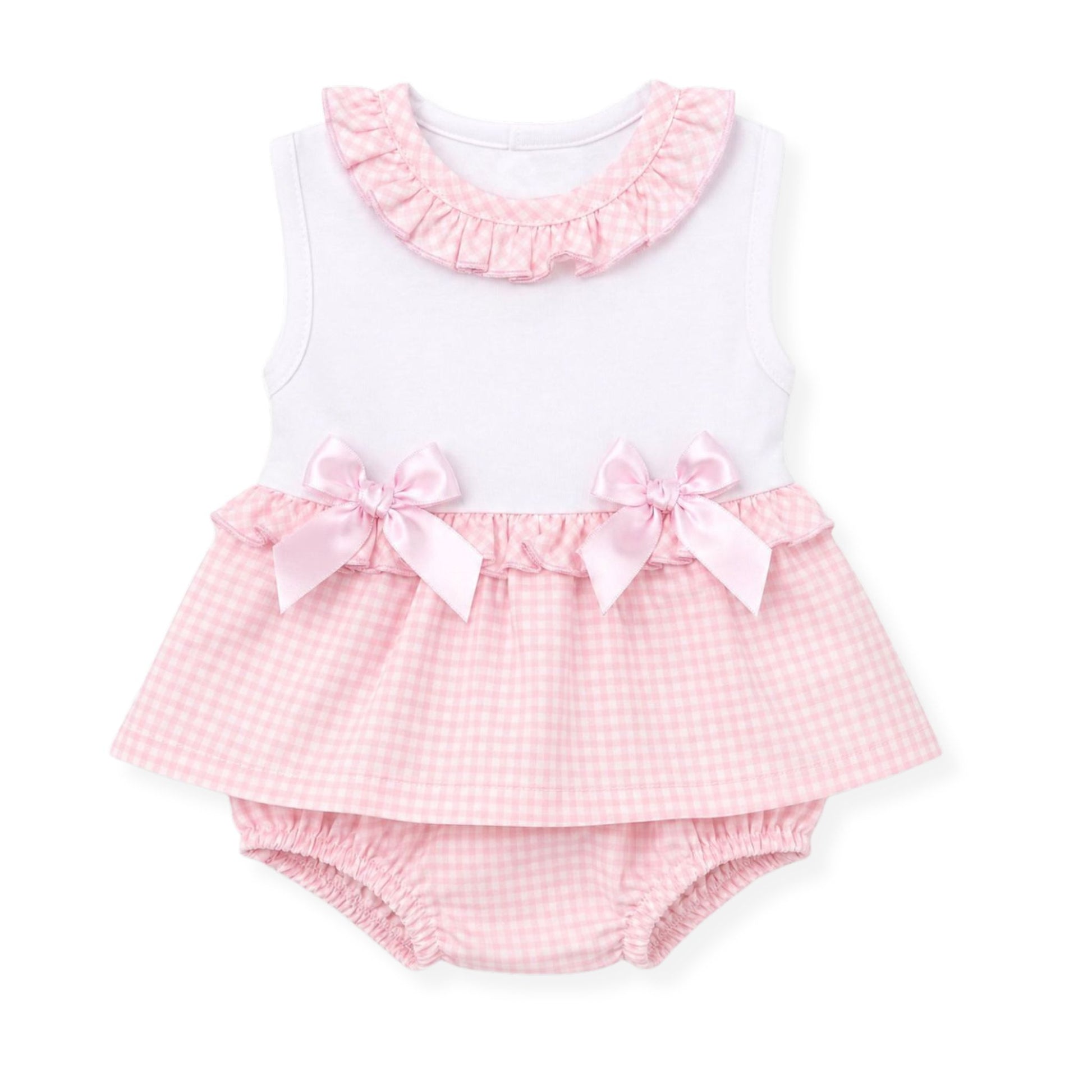 baby girls pink two piece outfit in a spanish style