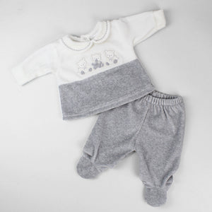 pex 2 piece velour set baby in grey with teddy bears