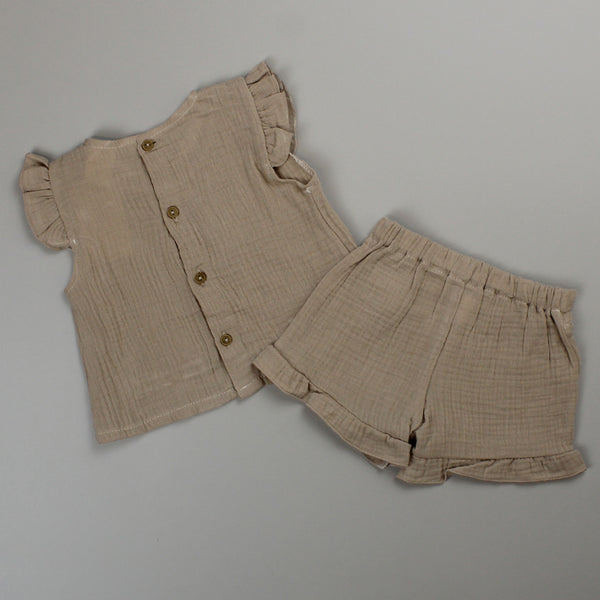 baby girls beige shorts and vest