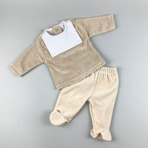 unisex beige velour baby outfit