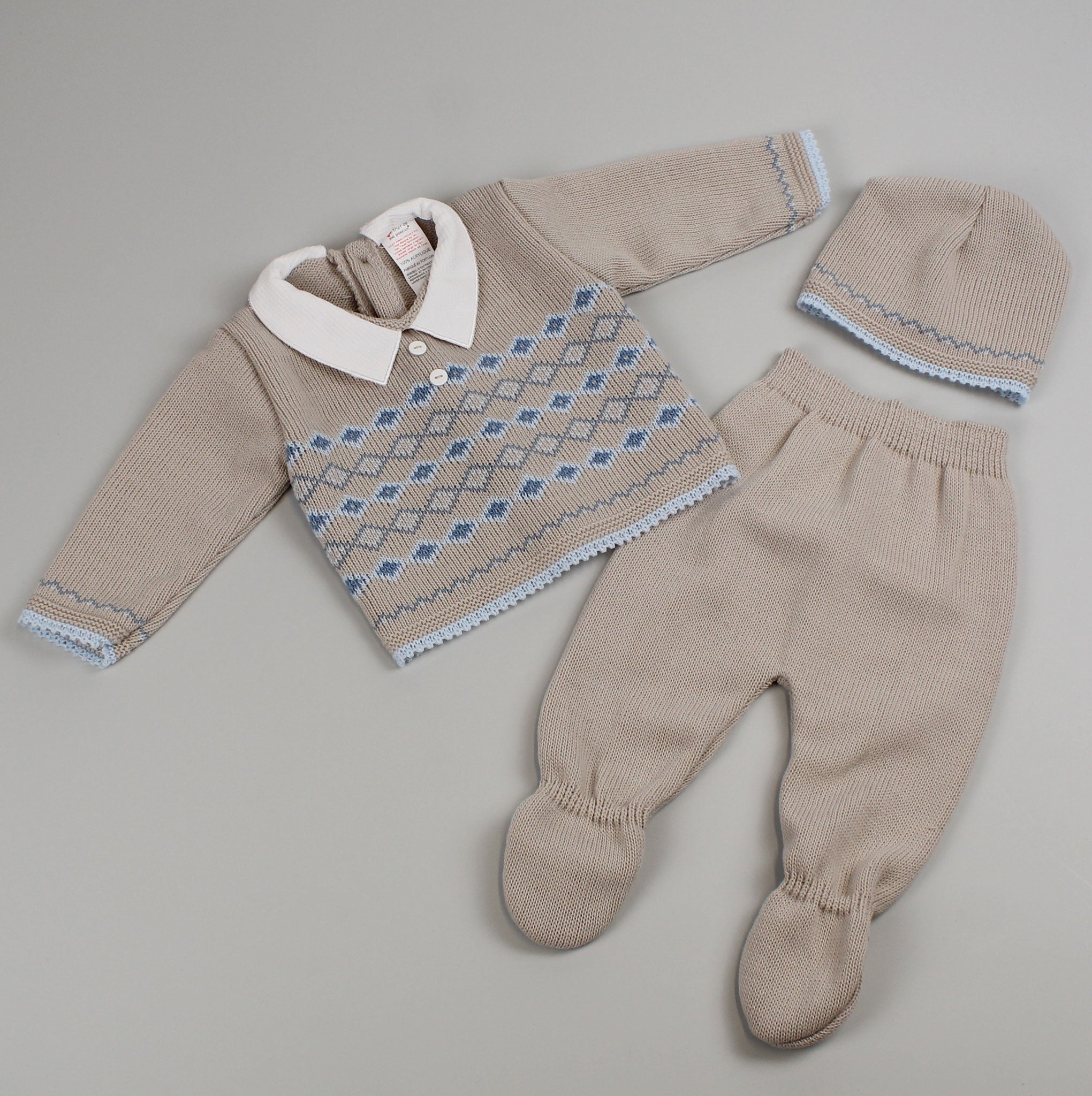 baby boys beige fairisle knitted set